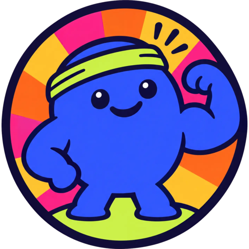 Dwayn's mascot, a blue blob flexing its biceps